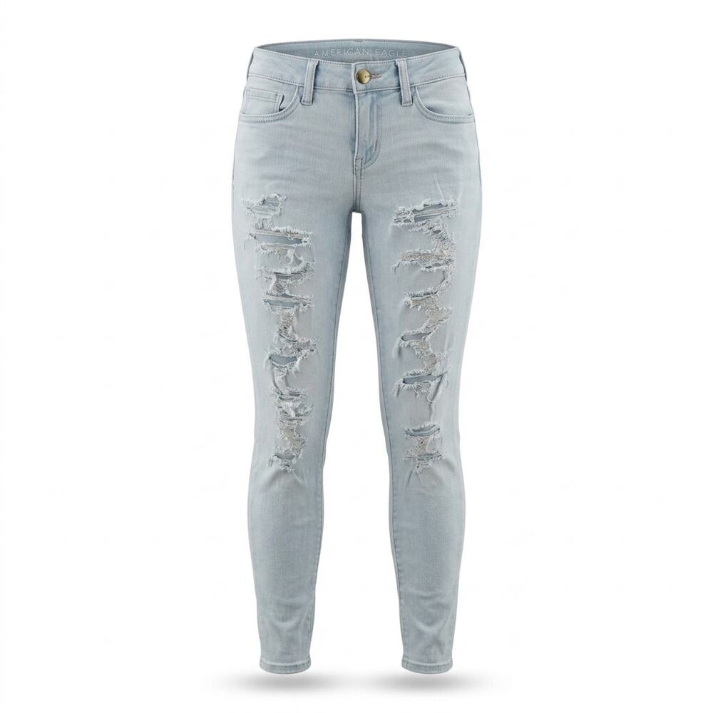 American Eagle Printed Light Wash Skinny Jeans Denim Women See Measurements